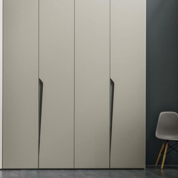 “Drop wardrobe by Tomasella – modern Italian wardrobe with integrated curved handle design and sleek vertical panels”