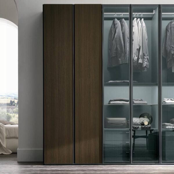 "Modern wardrobe Metropolis by Tomasella – bold geometric styling with sleek vertical lines and modular layout"