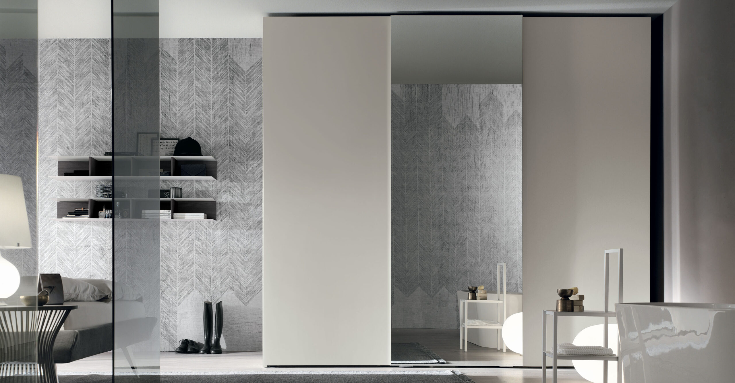 “Gola Sliding wardrobe by Tomasella – modern Italian wardrobe with handleless sliding doors and minimalist panels”