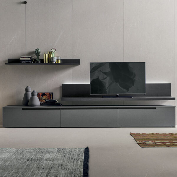 “Atlante UNIT_AT103 by Tomasella – modern Italian wall unit with suspended base and open vertical shelving”