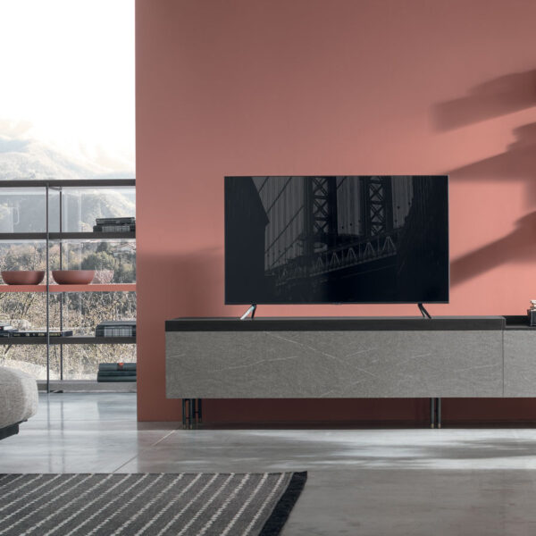 “Atlante UNIT_AT104 by Tomasella – modern Italian wall unit with geometric shelving and suspended base cabinet”