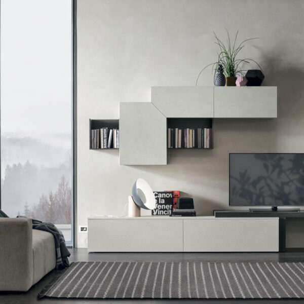 “Atlante UNIT_AT106 by Tomasella – modern Italian modular wall unit with asymmetrical shelving and sleek storage cabinets”