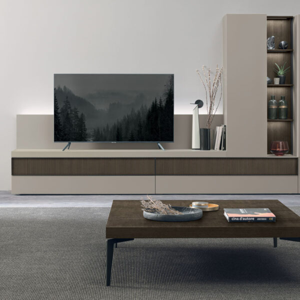 “Atlante UNIT_AT110 by Tomasella – modern Italian wall unit with suspended base cabinet and vertical open shelving”