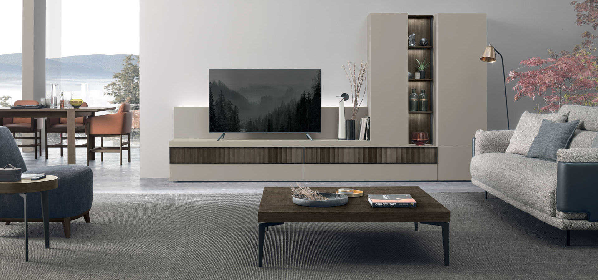 “Atlante UNIT_AT110 by Tomasella – modern Italian wall unit with suspended base cabinet and vertical open shelving”