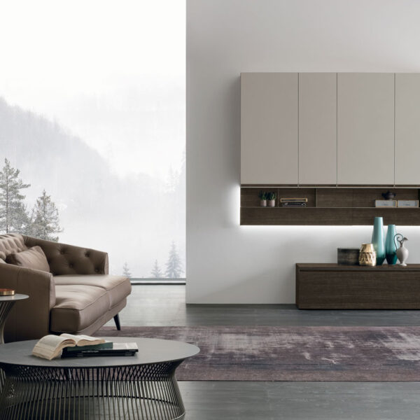 “Atlante UNIT_AT112 by Tomasella – modern Italian wall unit with floating base and grid-style open shelving”