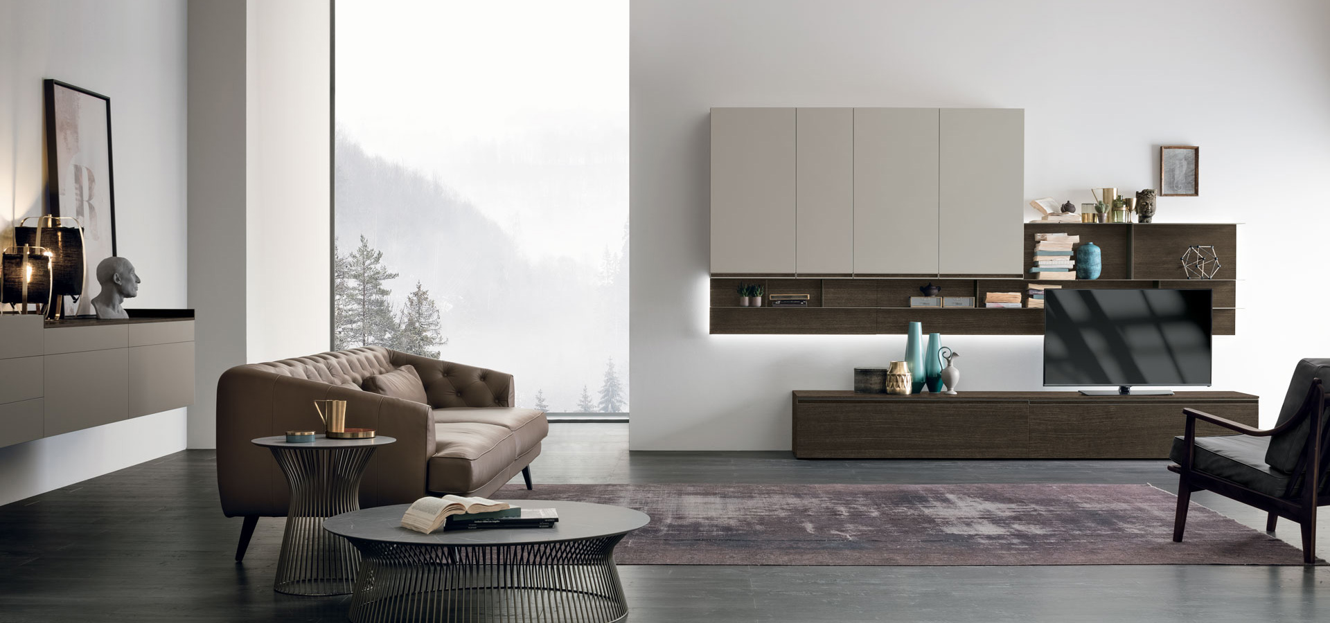 “Atlante UNIT_AT112 by Tomasella – modern Italian wall unit with floating base and grid-style open shelving”