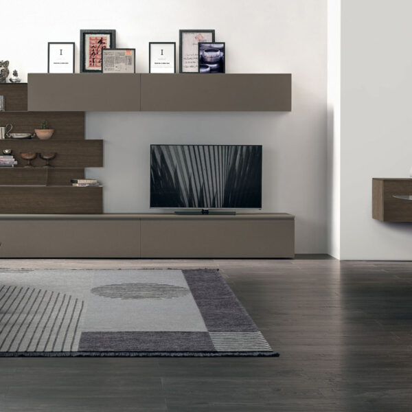“Atlante UNIT_AT113 by Tomasella – modern Italian wall unit with low-profile TV base and vertical open shelving elements”