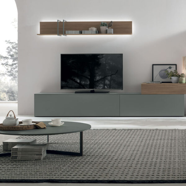 “Atlante UNIT_AT114 by Tomasella – modern Italian wall unit with suspended base and vertical grid shelving”