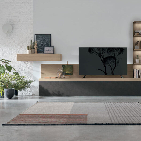 “Atlante UNIT_AT117 by Tomasella – modern Italian wall unit with floating TV base and vertical open shelving”