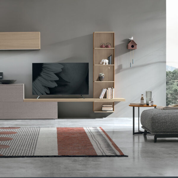 “Atlante UNIT_AT119 by Tomasella – modern Italian wall unit with suspended TV base and vertical open shelving”