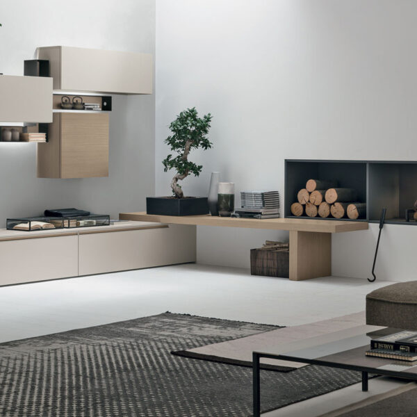 “Atlante UNIT_AT125 by Tomasella – modern Italian wall unit with suspended base cabinet and vertical open shelving”