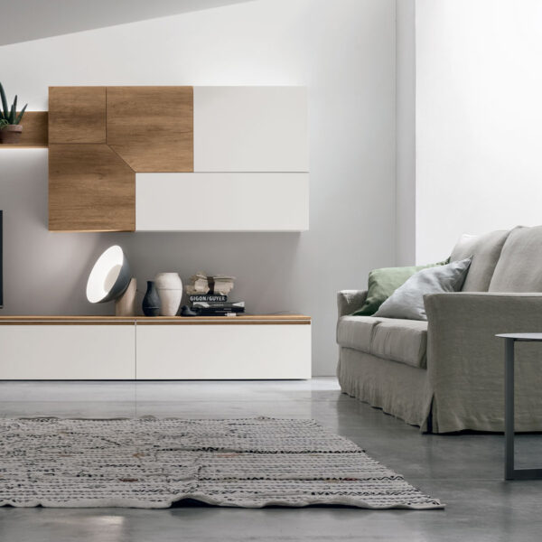 “Atlante UNIT_AT129 by Tomasella – modern Italian wall unit with suspended TV cabinet and vertical shelving elements”