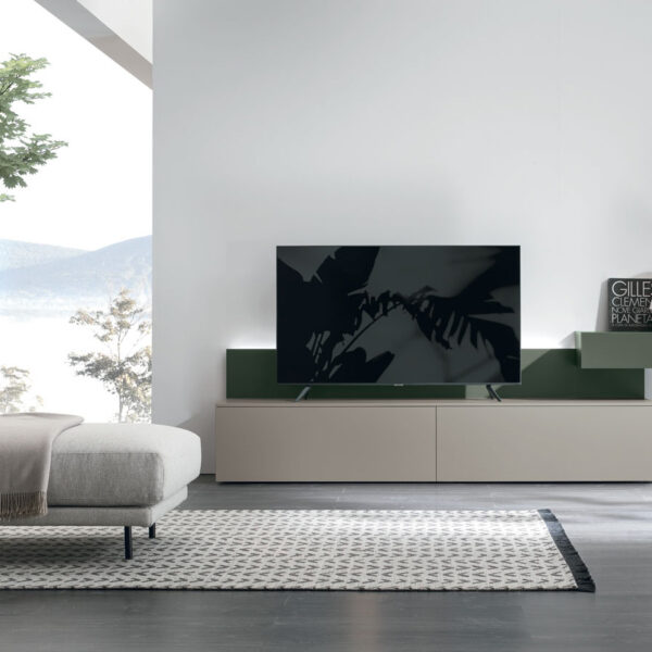 “Atlante UNIT_AT133 by Tomasella – modern Italian wall unit with floating TV base and sculptural open shelving layout”