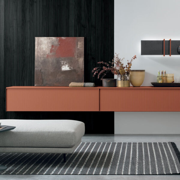 “Atlante UNIT_AT135 by Tomasella – modern Italian wall unit with floating TV base, vertical display shelving, and minimalist modular design”