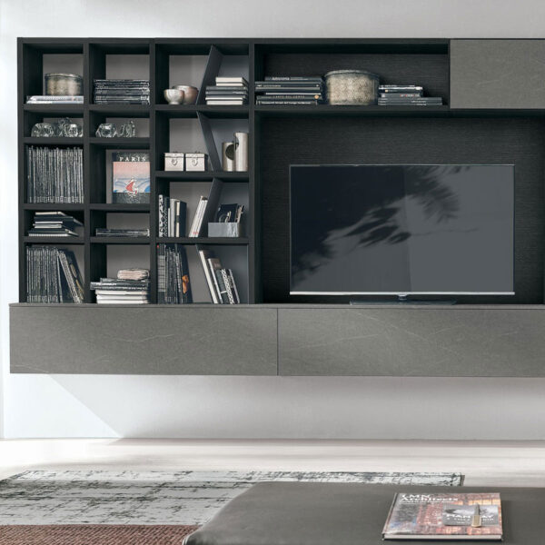 “Atlante UNIT_AT204 by Tomasella – contemporary Italian wall unit featuring asymmetrical shelving, sleek cabinetry, and minimalist design”