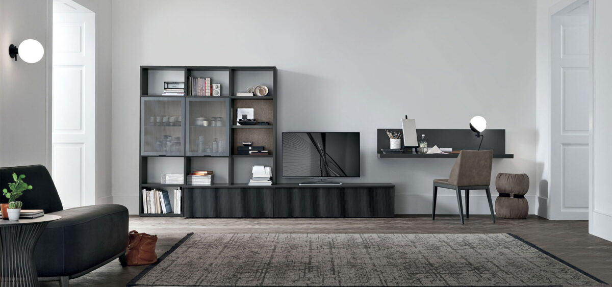 “Atlante UNIT_AT205 by Tomasella – modern Italian wall unit with a balanced combination of open shelving and closed storage”
