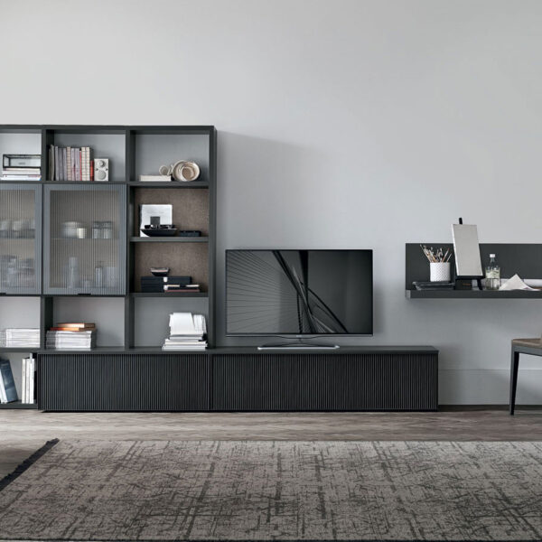 “Atlante UNIT_AT205 by Tomasella – modern Italian wall unit with a balanced combination of open shelving and closed storage”