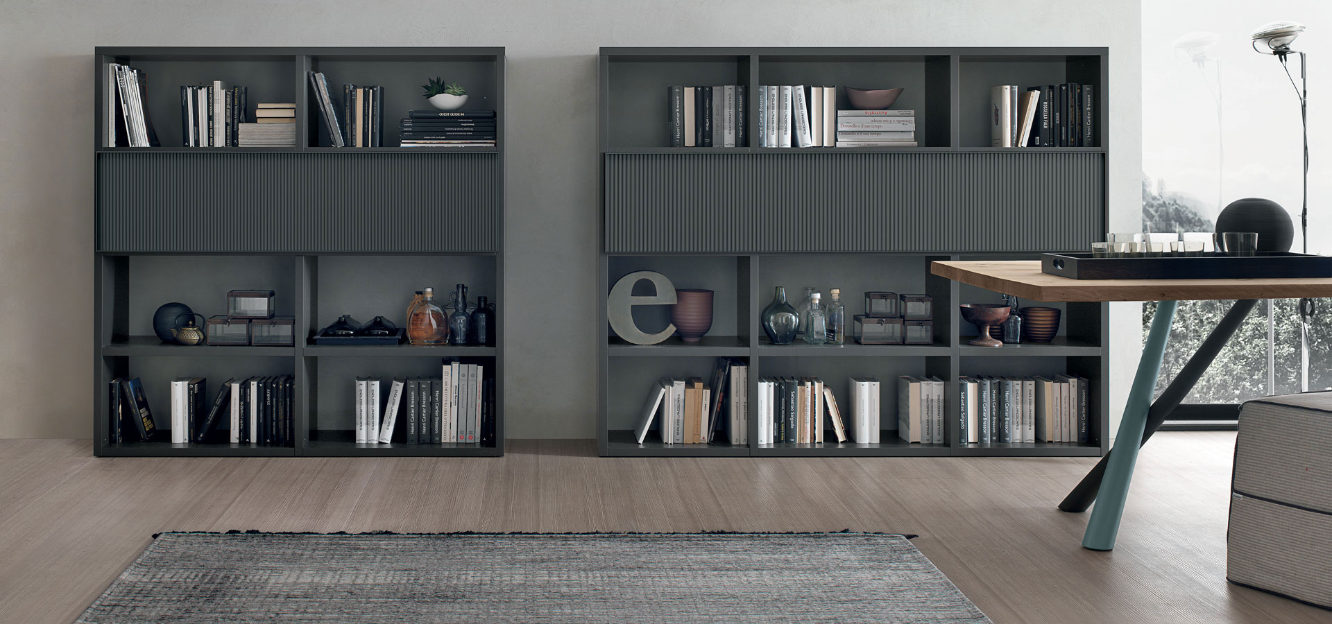 “Atlante UNIT_AT207 by Tomasella – contemporary Italian wall unit with asymmetrical design, open shelving, and sleek cabinetry”