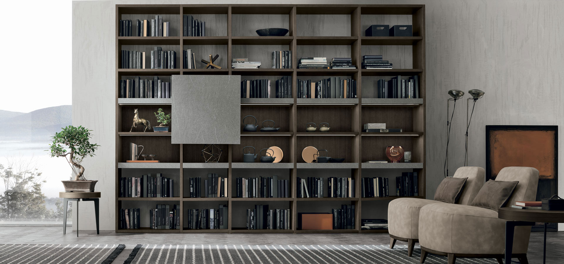 “Atlante UNIT_AT209 by Tomasella – modern Italian wall unit featuring open shelving, sleek cabinetry, and a balanced geometric layout”