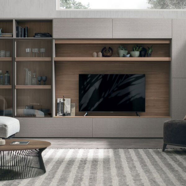“Atlante UNIT_AT213 by Tomasella – modern Italian wall unit with clean geometric layout, open shelving, and sleek storage cabinets”