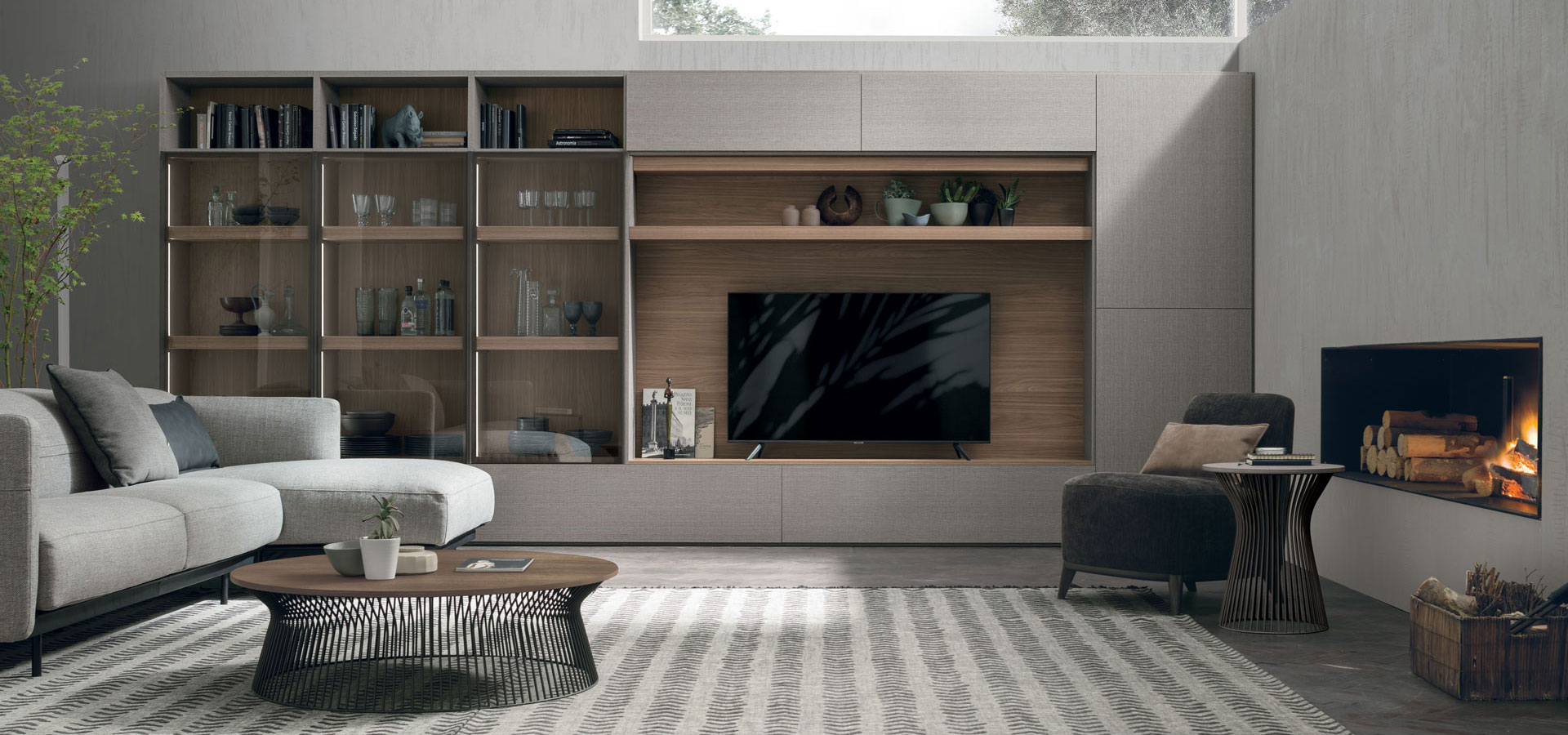 “Atlante UNIT_AT213 by Tomasella – modern Italian wall unit with clean geometric layout, open shelving, and sleek storage cabinets”