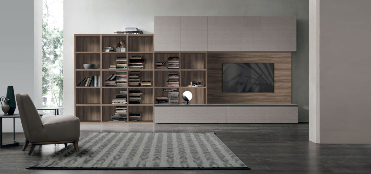“Atlante UNIT_AT215 by Tomasella – modern Italian wall unit featuring sleek horizontal cabinetry, open display shelving, and minimalist design”