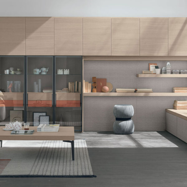 “Atlante UNIT_AT216 by Tomasella – modern Italian wall unit featuring a mix of open shelving and closed storage with minimalist design”