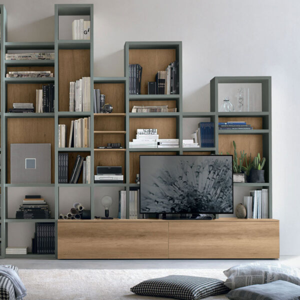“Atlante UNIT_AT220 by Tomasella – contemporary Italian wall unit featuring minimalist lines, integrated shelving, and sleek storage elements”