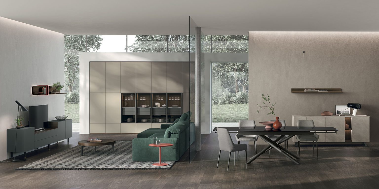 “Contemporary living room unit Atlante UNIT_AT230 by Tomasella – elegant modular system with matte lacquered finish”