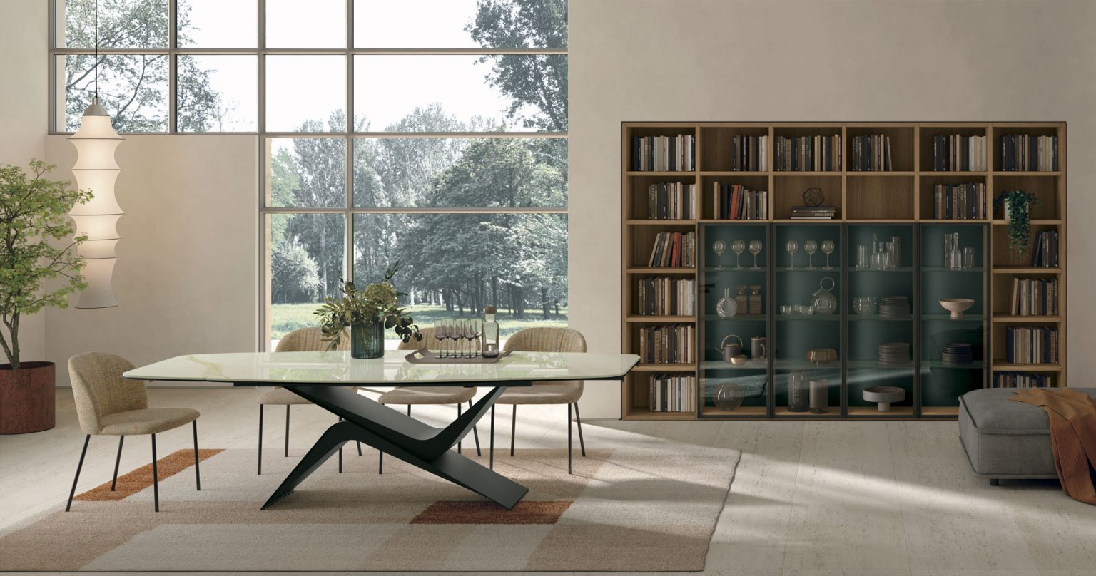 “Atlante UNIT_AT231 by Tomasella – modern Italian wall unit with asymmetrical shelving and closed base cabinets”
