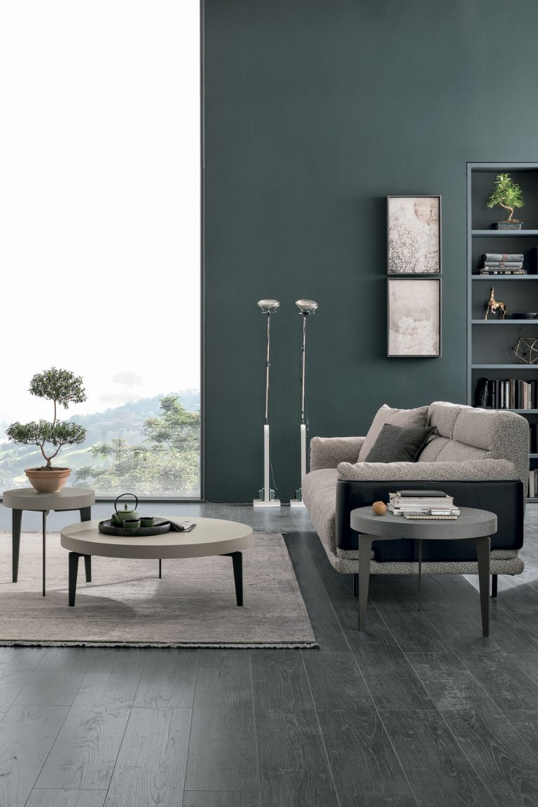 “Atollo coffee table by Tomasella – modern Italian table with rounded top and elegant open metal base”