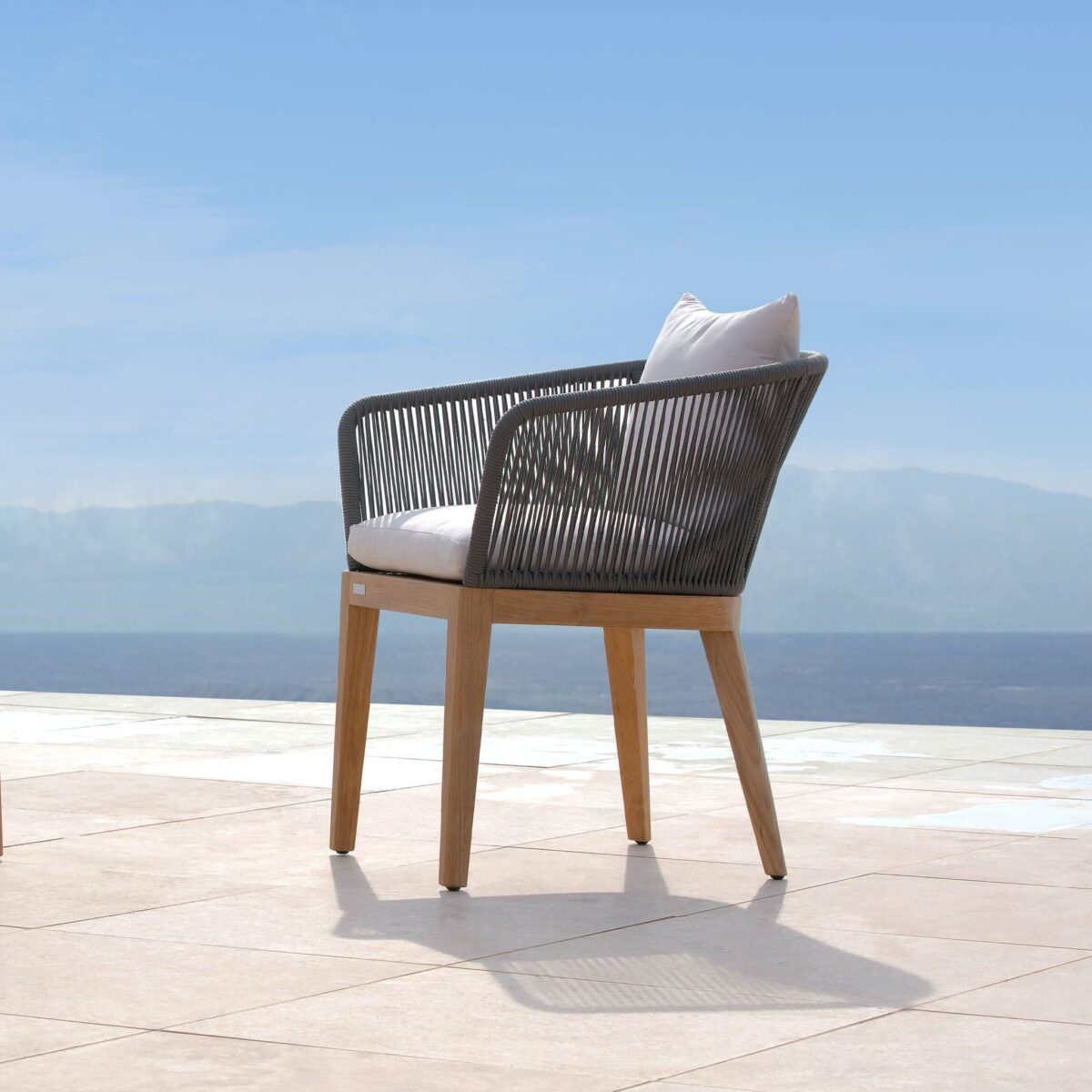 “Harbour Avalon dining chair – contemporary patio chair with powder-coated frame and rope detailing”
