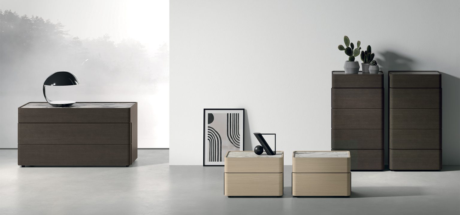 “Brando storage unit by Tomasella – modern Italian dresser with horizontal groove detailing and sleek matte finish”