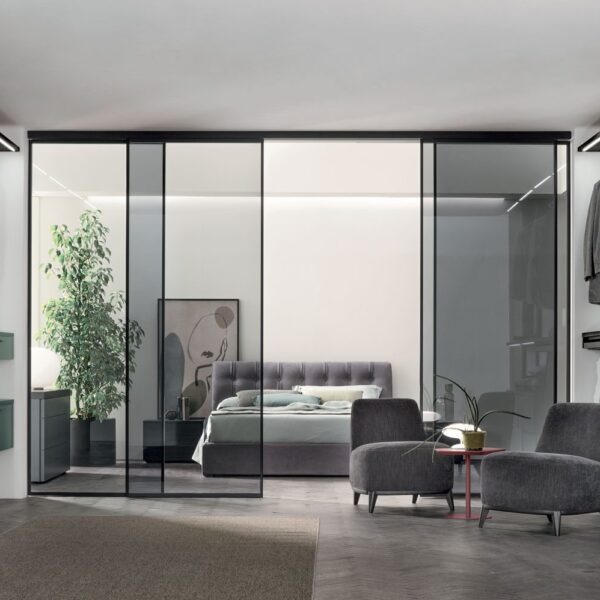 “Doxa walk-in wardrobe by Tomasella – modern Italian modular closet system with open shelving”