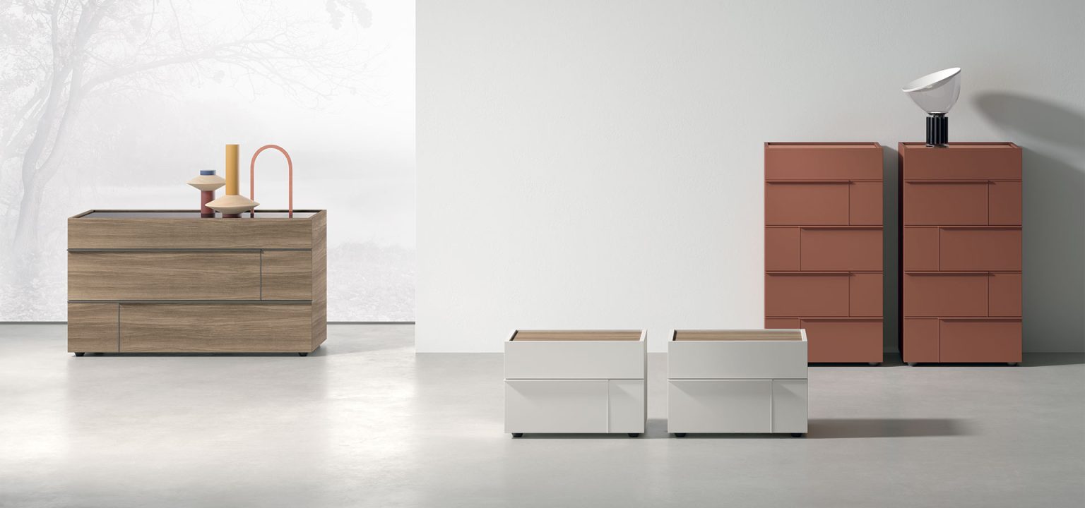 “Hashtag storage unit by Tomasella – modern Italian furniture with distinctive crossed groove detailing and minimalist design”