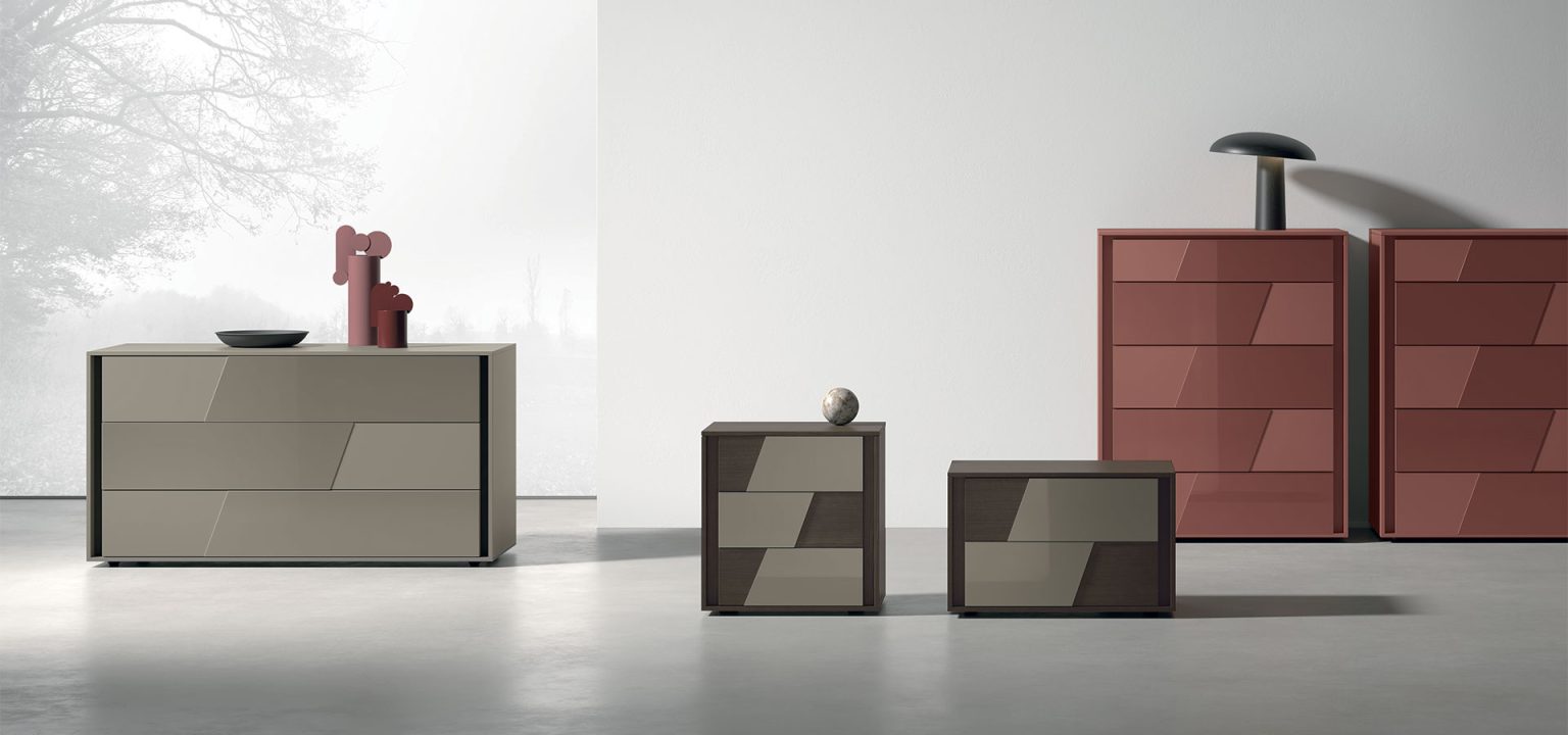 “Kross storage unit by Tomasella – modern Italian dresser with diagonal groove detailing and sleek matte finish”