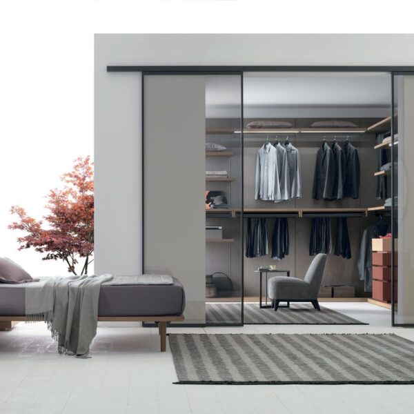 “Pratico Walk-in wardrobe by Tomasella – modern Italian open wardrobe with modular shelving and hanging rails”