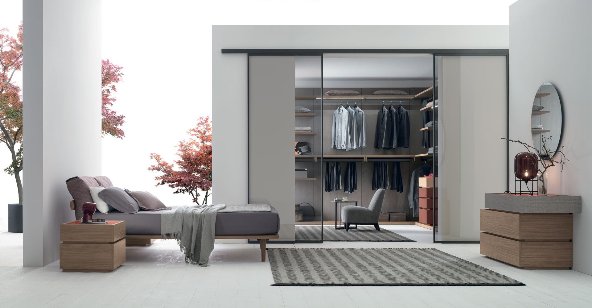 “Pratico Walk-in wardrobe by Tomasella – modern Italian open wardrobe with modular shelving and hanging rails”
