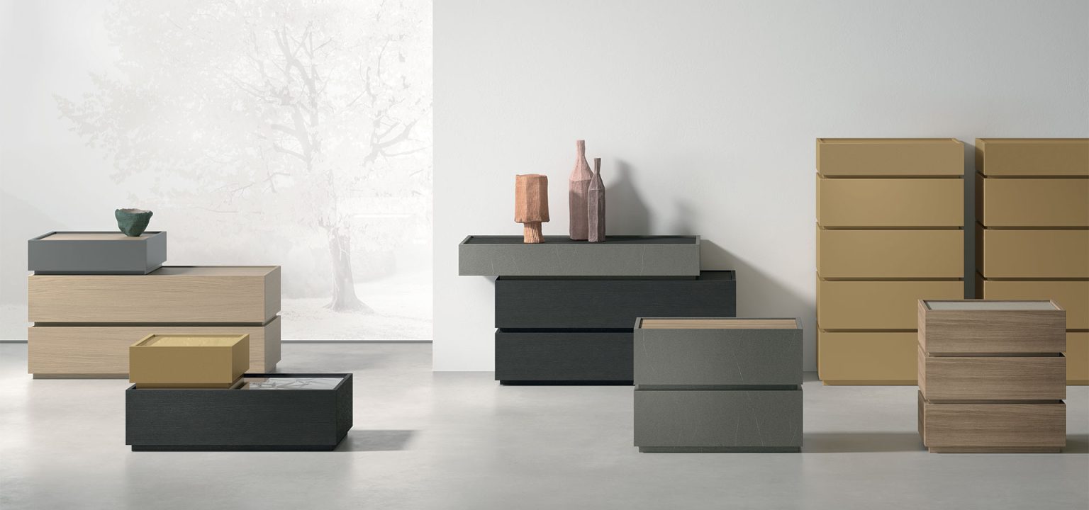 “Replay storage unit by Tomasella – modern Italian dresser with sleek drawer fronts and integrated groove handles”