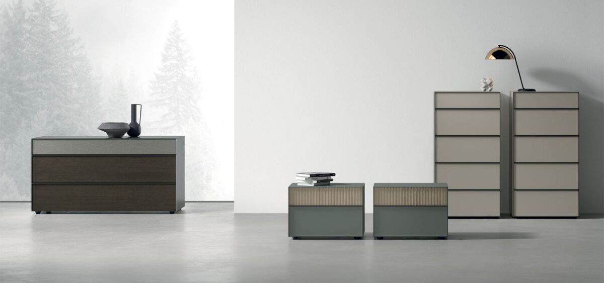 “Vinci storage unit by Tomasella – modern Italian dresser with sculpted 3D-effect drawer fronts and minimalist design”
