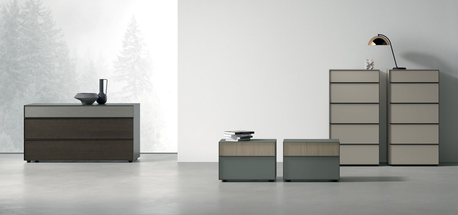 “Vinci storage unit by Tomasella – modern Italian dresser with sculpted 3D-effect drawer fronts and minimalist design”
