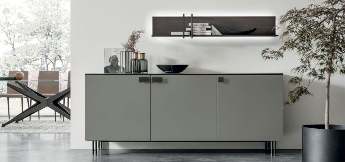 “Basilea sideboard by Tomasella – modern Italian storage unit with textured front panels and elegant geometric design”
