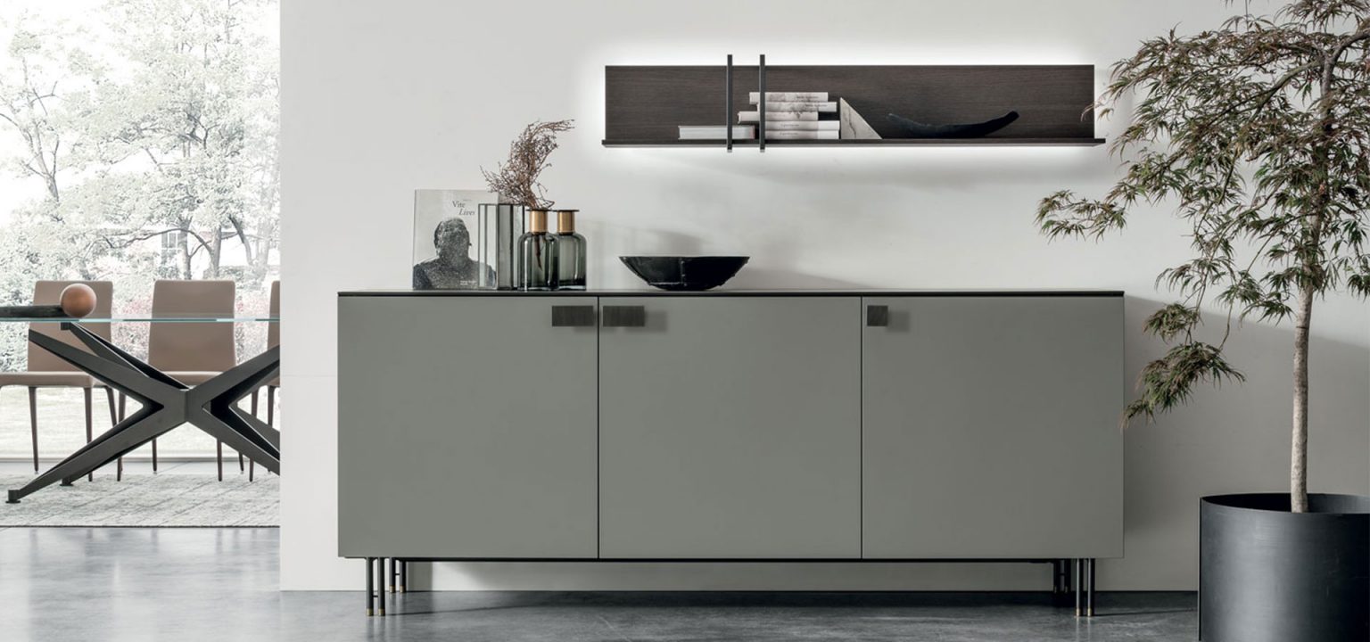 “Basilea sideboard by Tomasella – modern Italian storage unit with textured front panels and elegant geometric design”