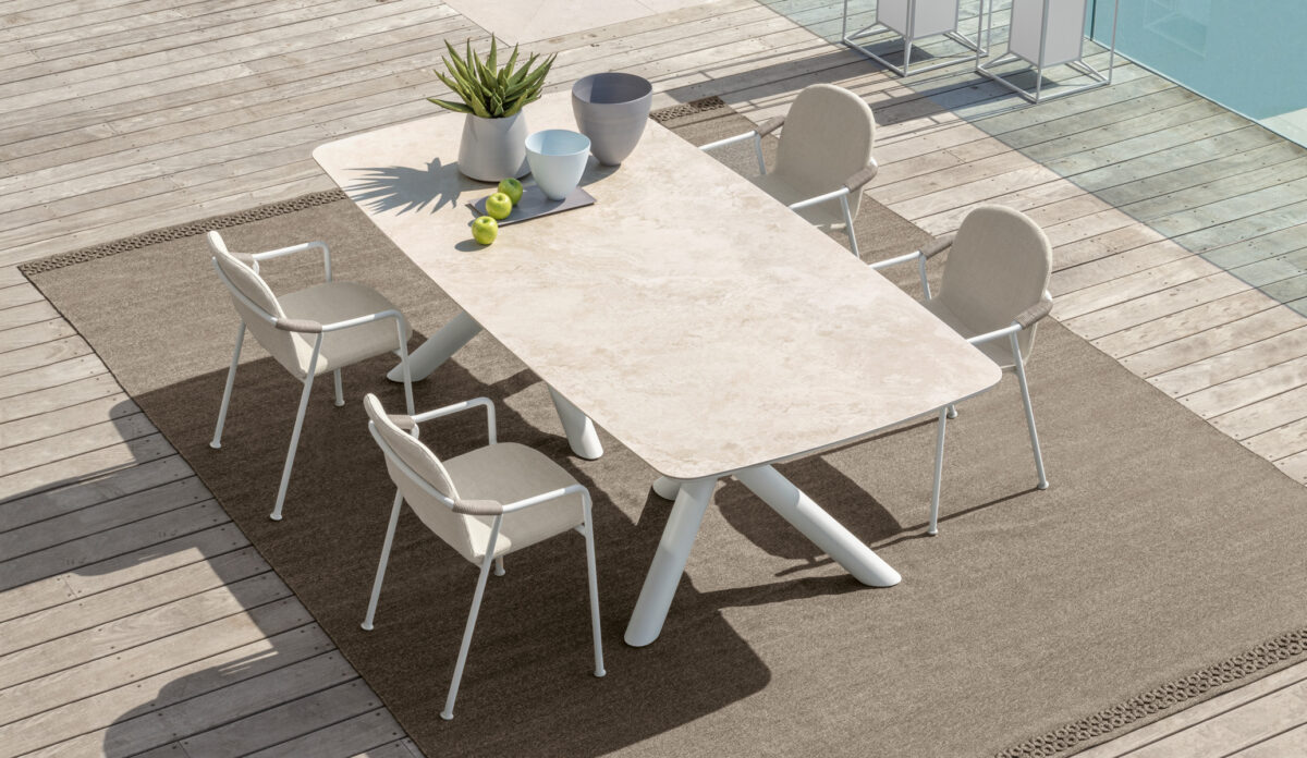 Coral Dining Table 240×120 by Talenti – large rectangular outdoor table with natural textures and modern elegance