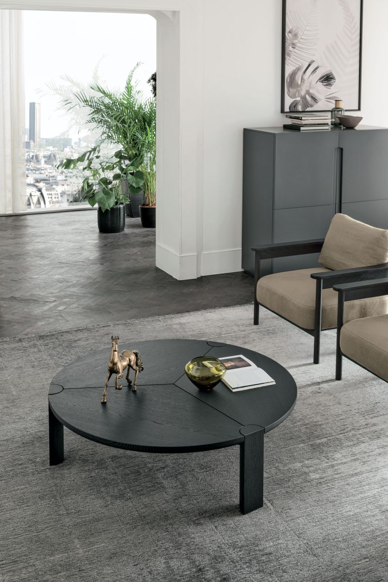 “Bite coffee table by Tomasella – modern Italian low table with bold geometric legs and minimalist tabletop”