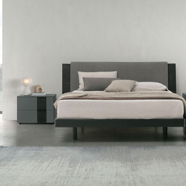 “Bliss bed by Tomasella – modern Italian upholstered bed with wide cushioned headboard and sleek minimalist frame”