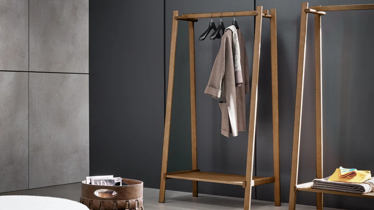 Isola mirror from Bonaldo’s 2024 collection, featuring movable flag wing and solid wood frame
