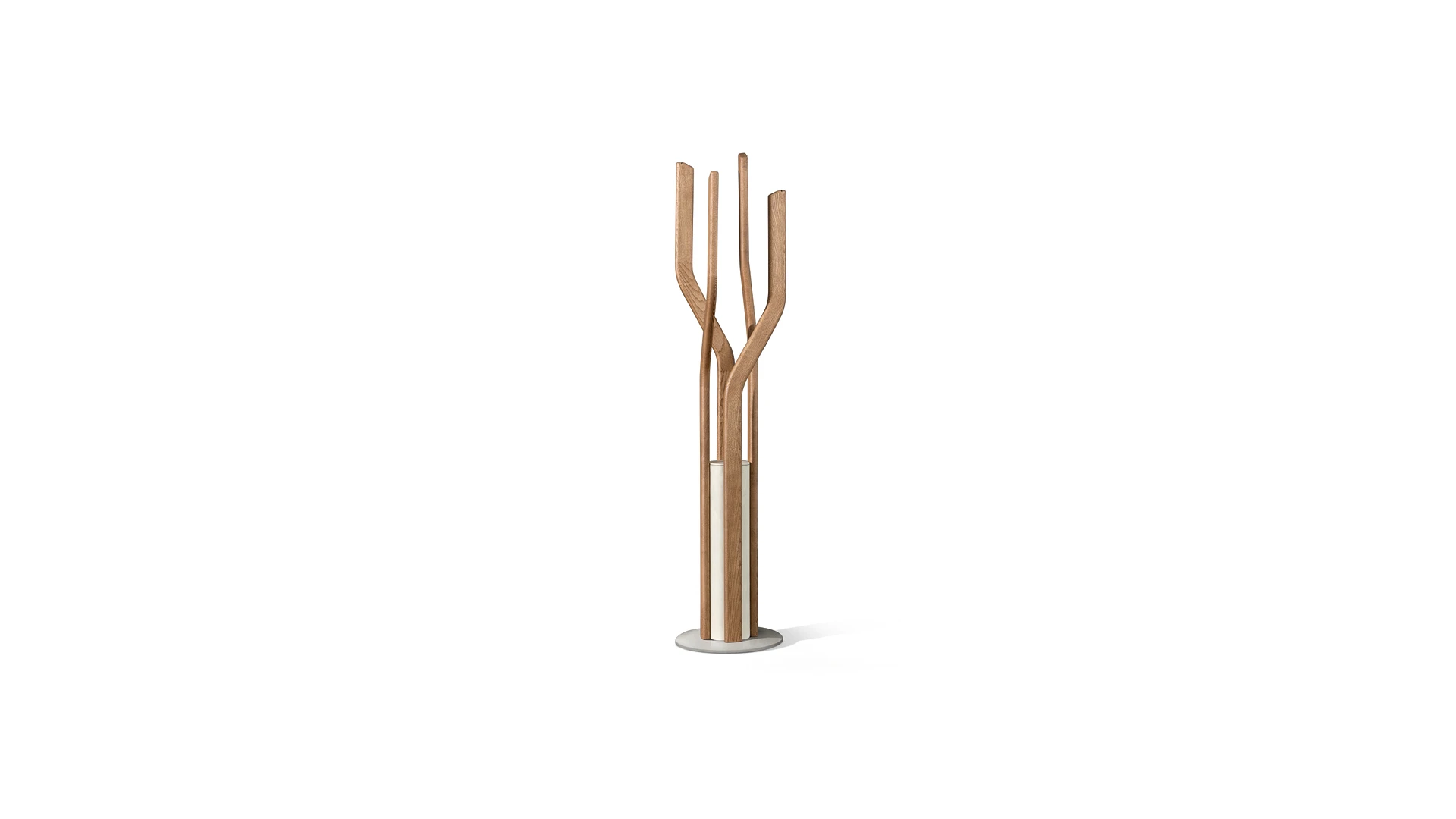 Bonaldo Alma coat stand with American walnut branches and concrete base, sculptural tree‑inspired design