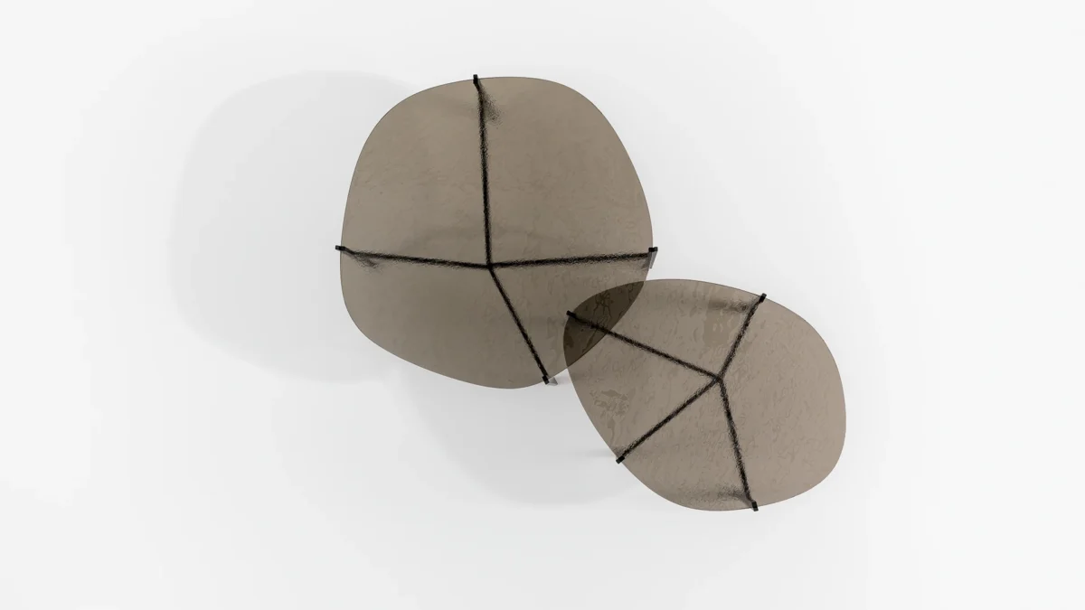 Flac coffee table high by Bonaldo in polished Carrara marble top, bronze‑painted metal frame creating a sculptural floating effect