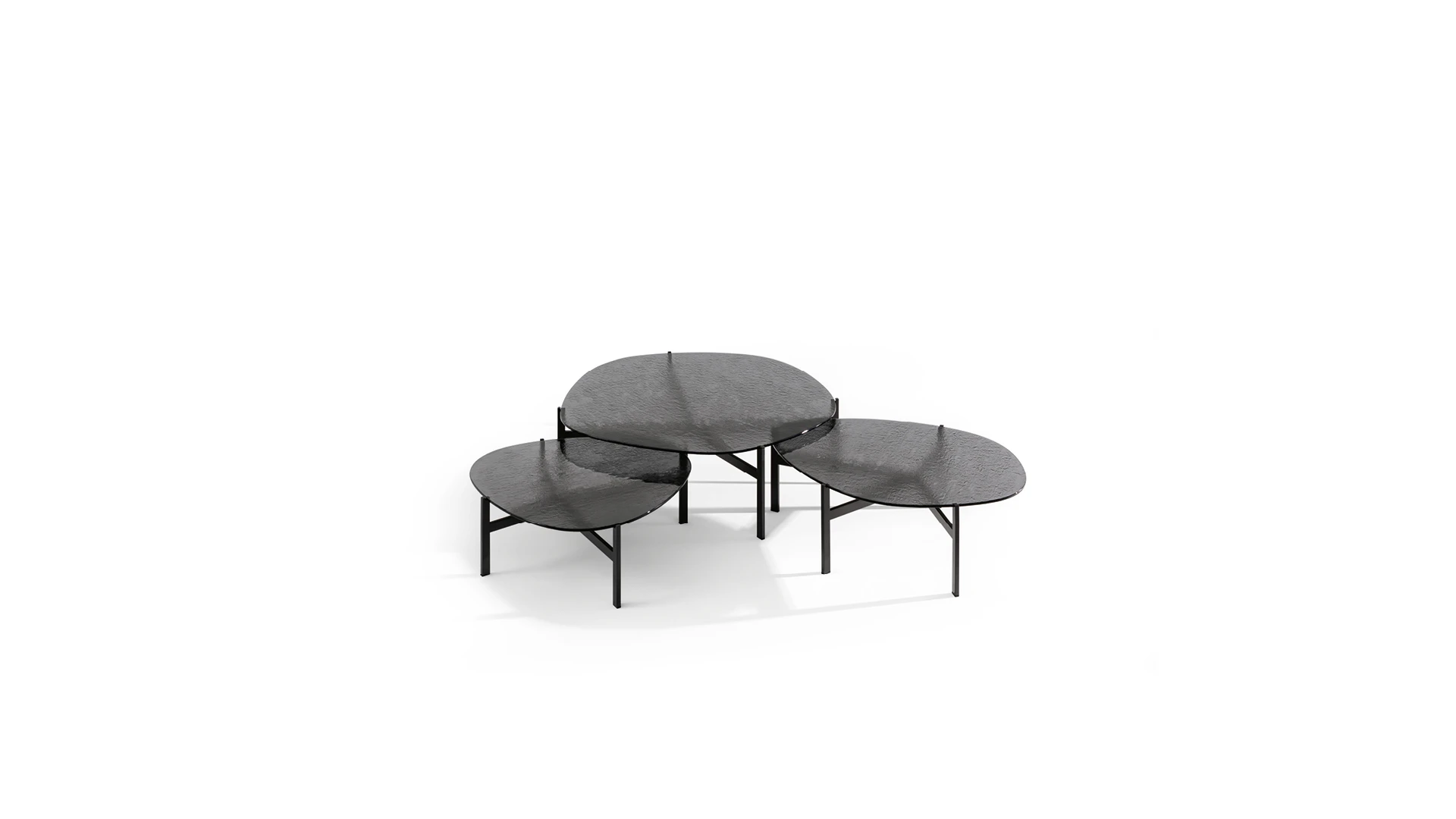 Bonaldo Flac coffee table low in bronzed tempered glass with slender bronze‑finished metal base, evoking a water‑surface ripple effect